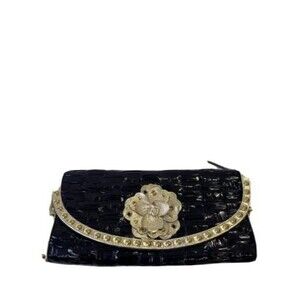 Franchi  Blue Woven with Gold Accent Clutch Handbag